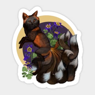 Kitsune with Columbine Flowers Sticker